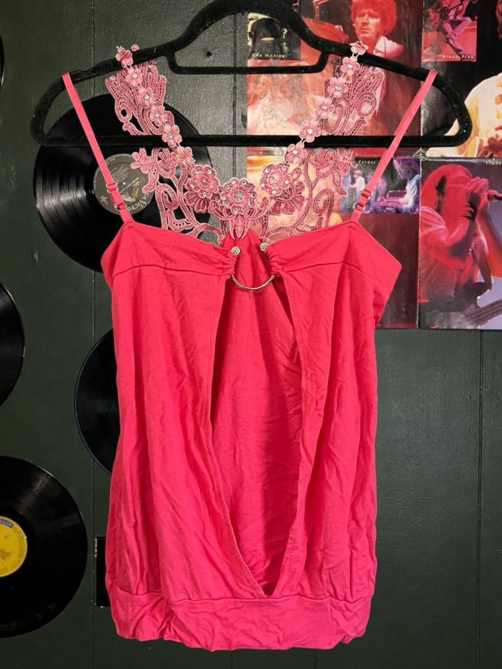 Women's Pink Lace-Trim Tank Top